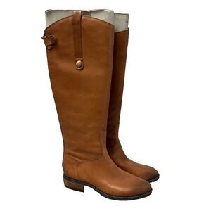 Sam Edelman Leather Western Riding Boots Womens 4.5 Beige Knee High Zip
